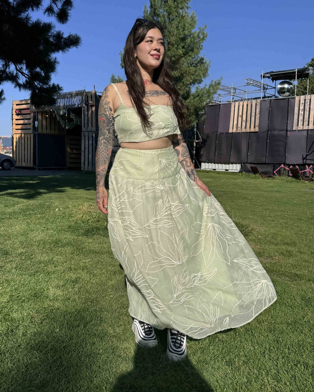 Matcha Green Mul Chanderi Coord Set - Saurutu Heritage Couture
