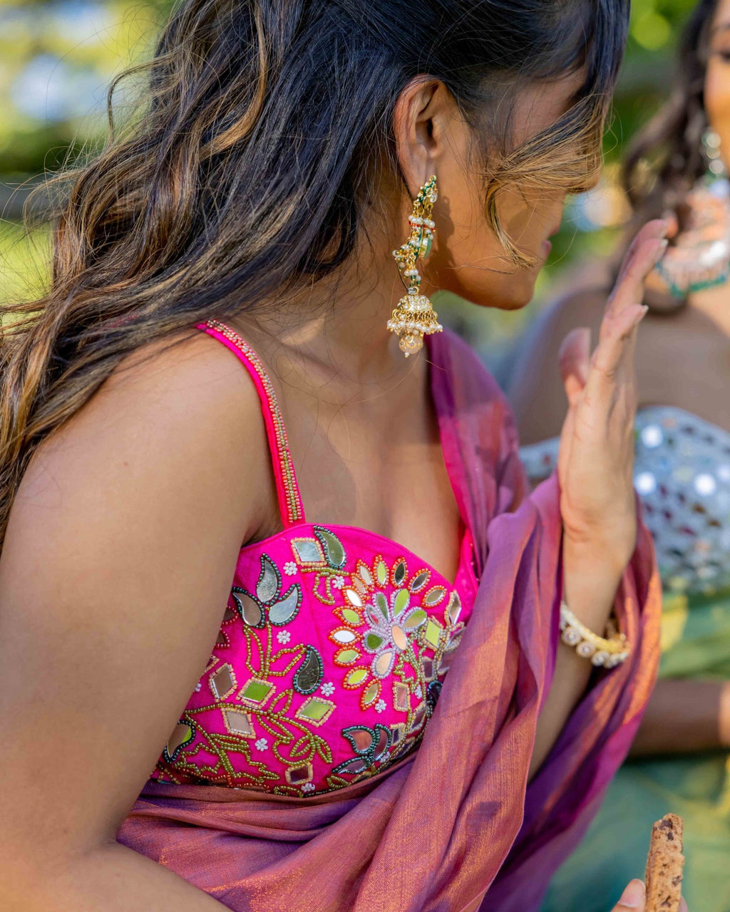 Pink Hand Embroidered Readymade Blouse - Saurutu Heritage Couture