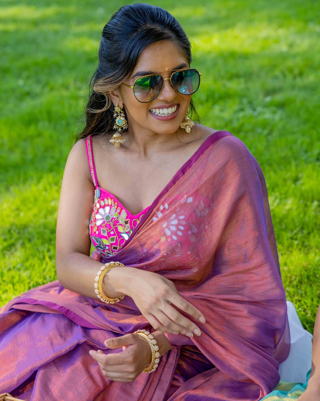 Pink Lavendar Cotton Tissue Saree - Saurutu Heritage Couture