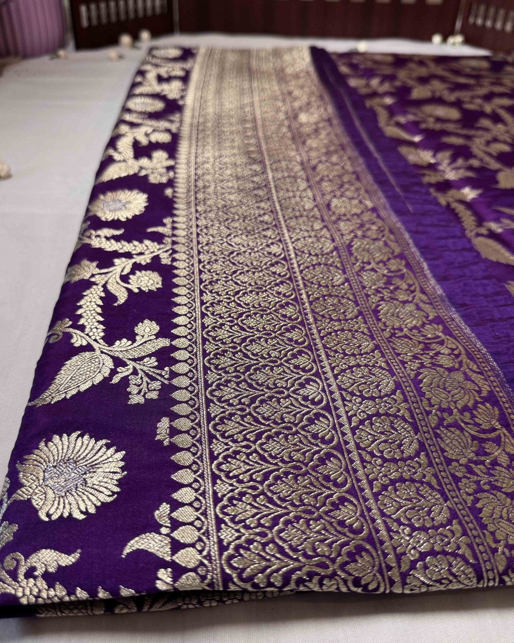 Purple Banarasi Noor Silk Saree - Saurutu Heritage Couture