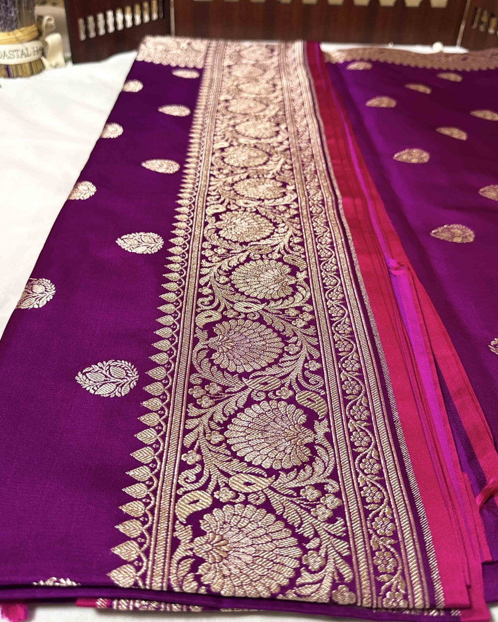 Purple Majenta Banarasi Silk Saree - Saurutu Heritage Couture