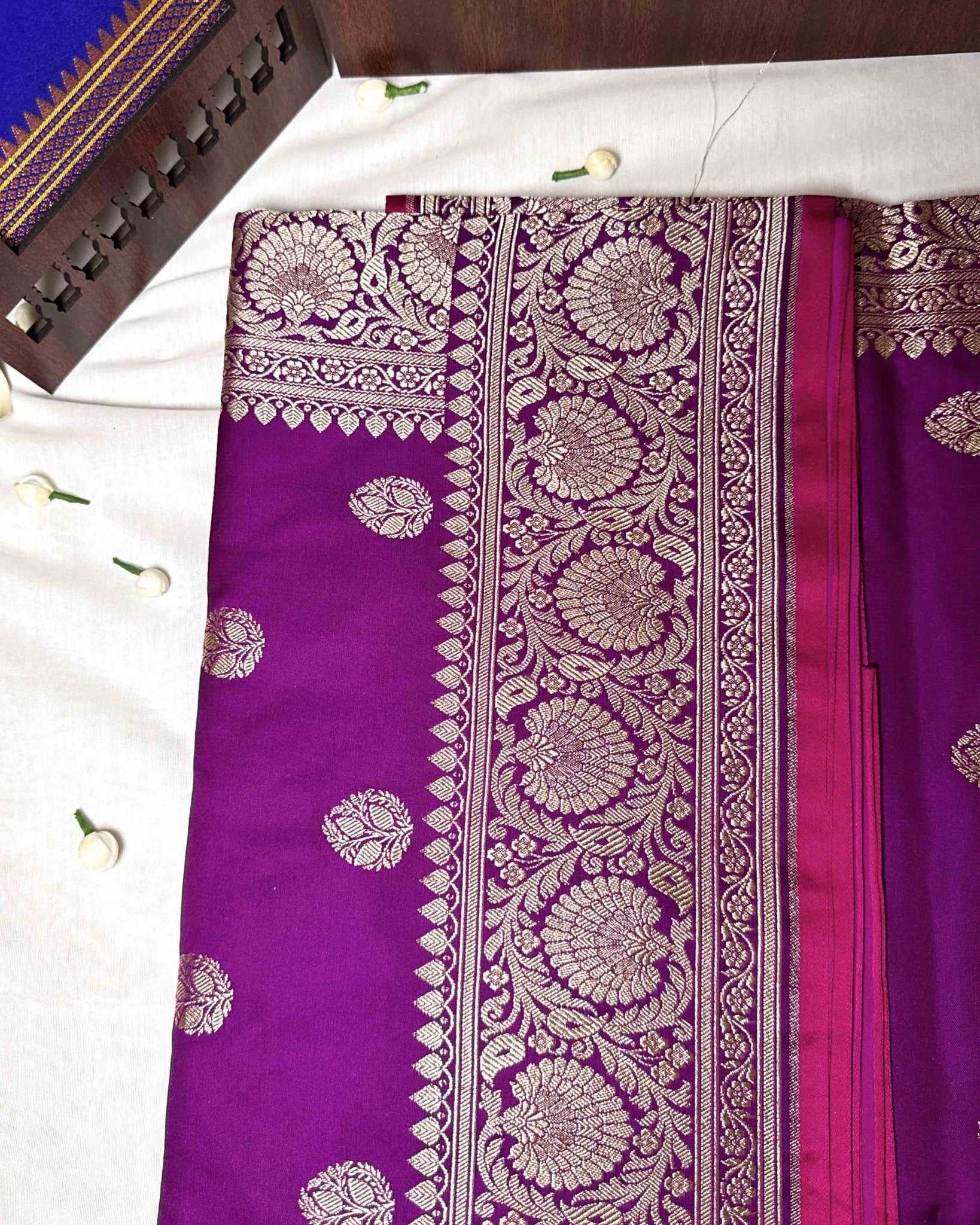 Purple Majenta Banarasi Silk Saree - Saurutu Heritage Couture