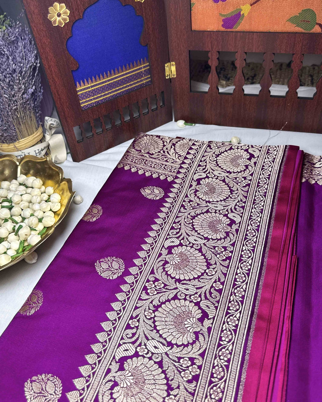 Purple Majenta Banarasi Silk Saree - Saurutu Heritage Couture