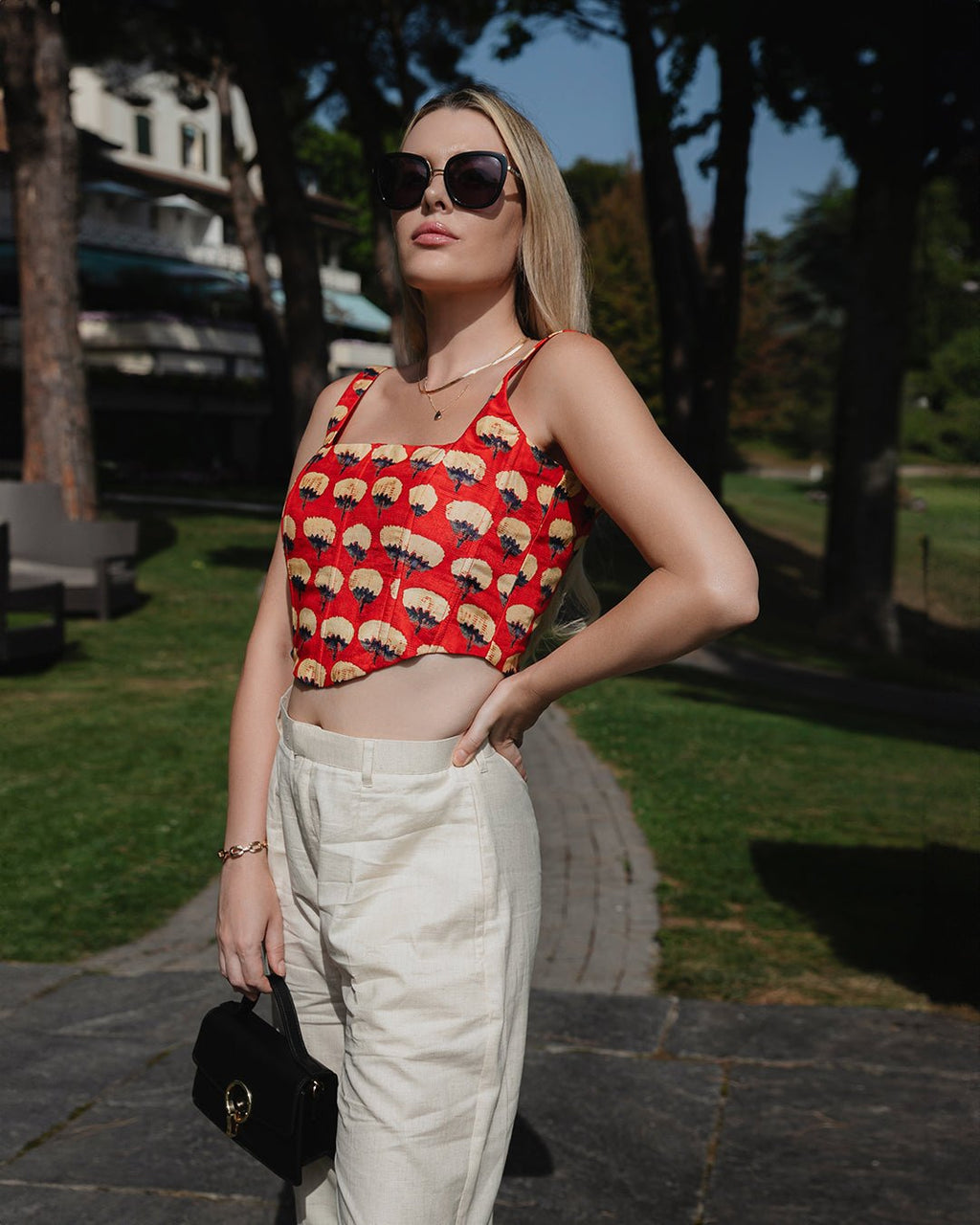 Red Ajrakh Modal Silk Corset Top - Saurutu Heritage Couture