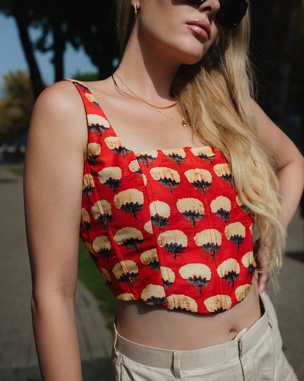 Red Ajrakh Modal Silk Corset Top - Saurutu Heritage Couture
