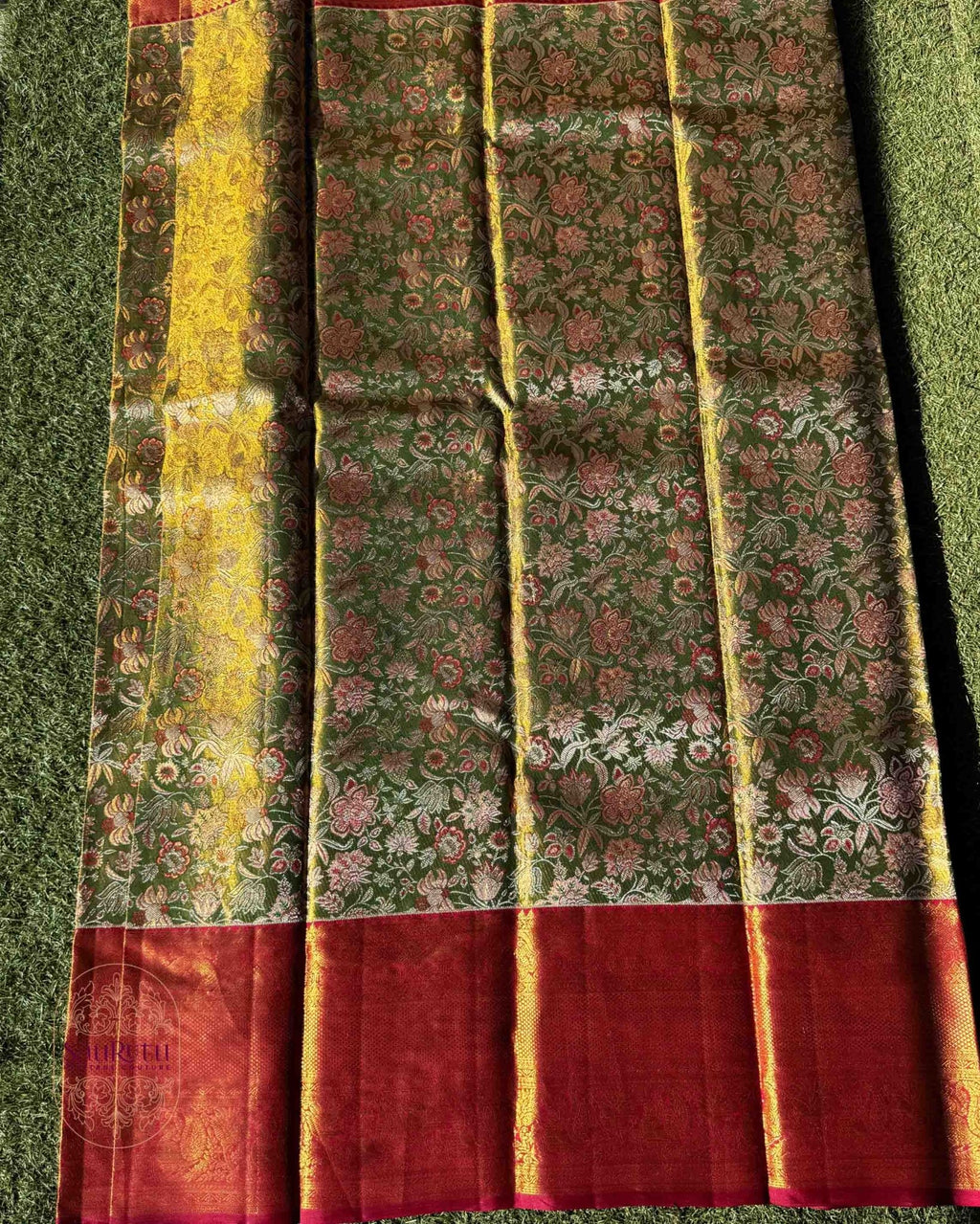Royal Green Dharmavaram Brocade Silk Saree with Zari Work Pallu - Saurutu Heritage Couture