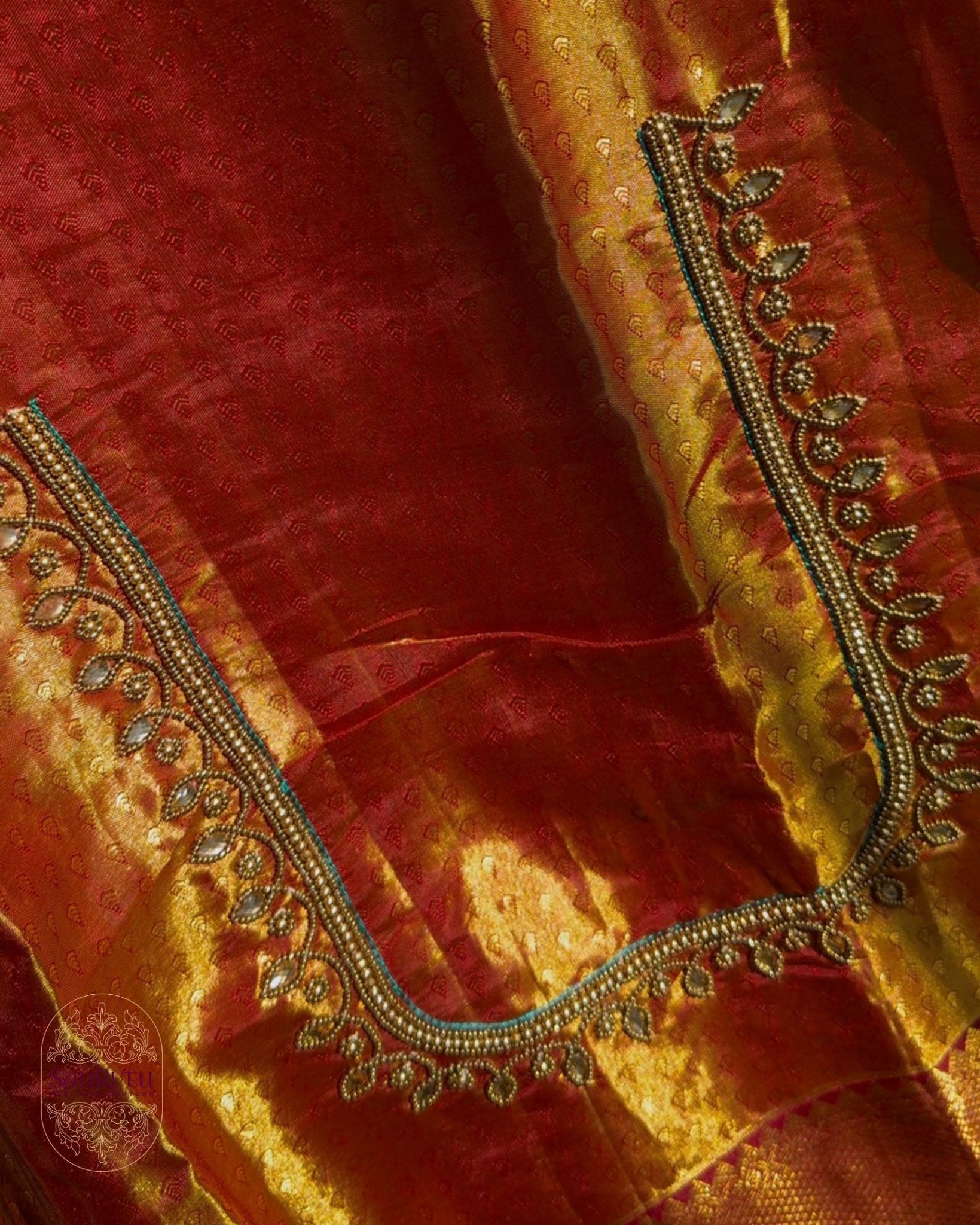 Royal Green Dharmavaram Brocade Silk Saree with Zari Work Pallu - Saurutu Heritage Couture