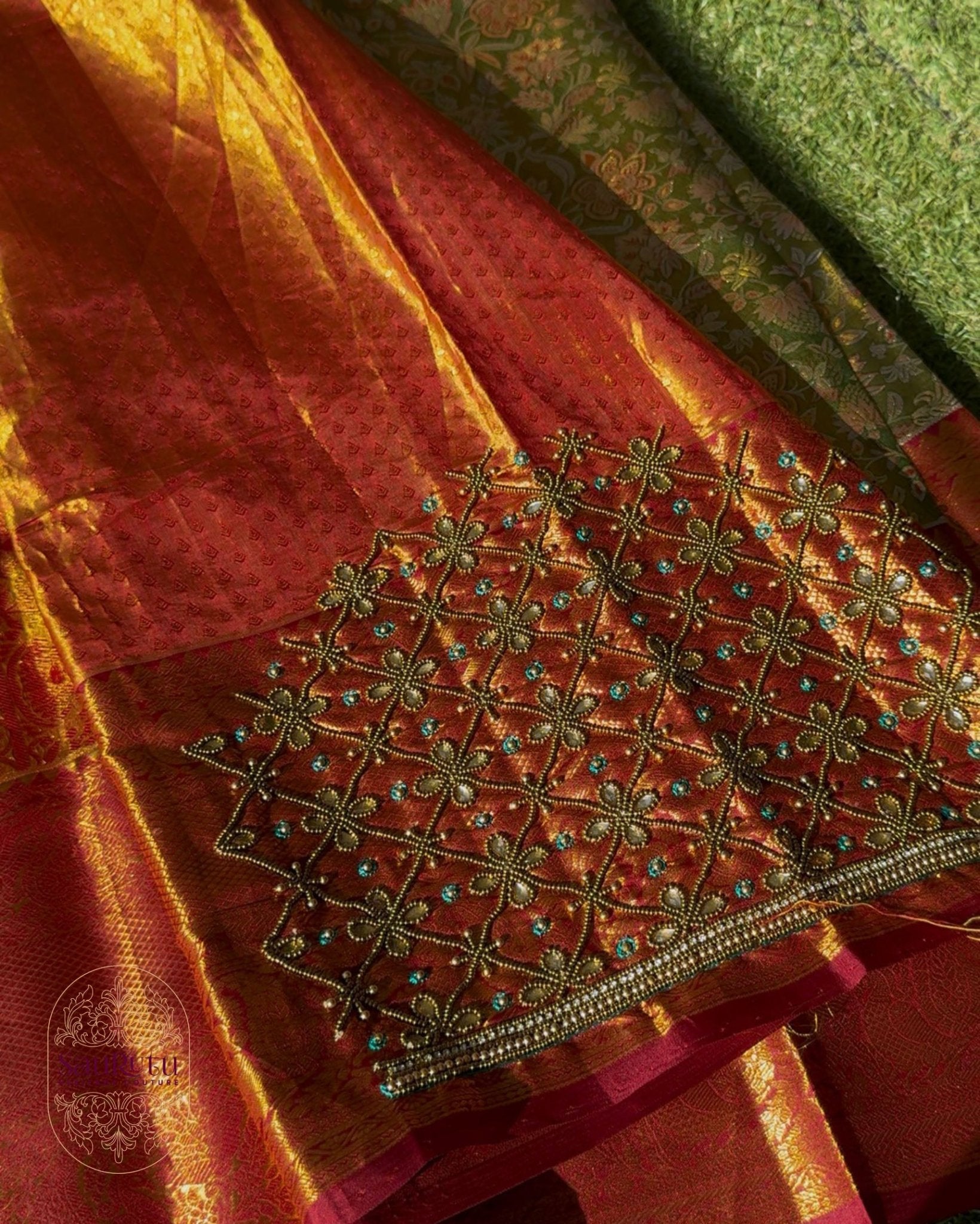 Royal Green Dharmavaram Brocade Silk Saree with Zari Work Pallu - Saurutu Heritage Couture
