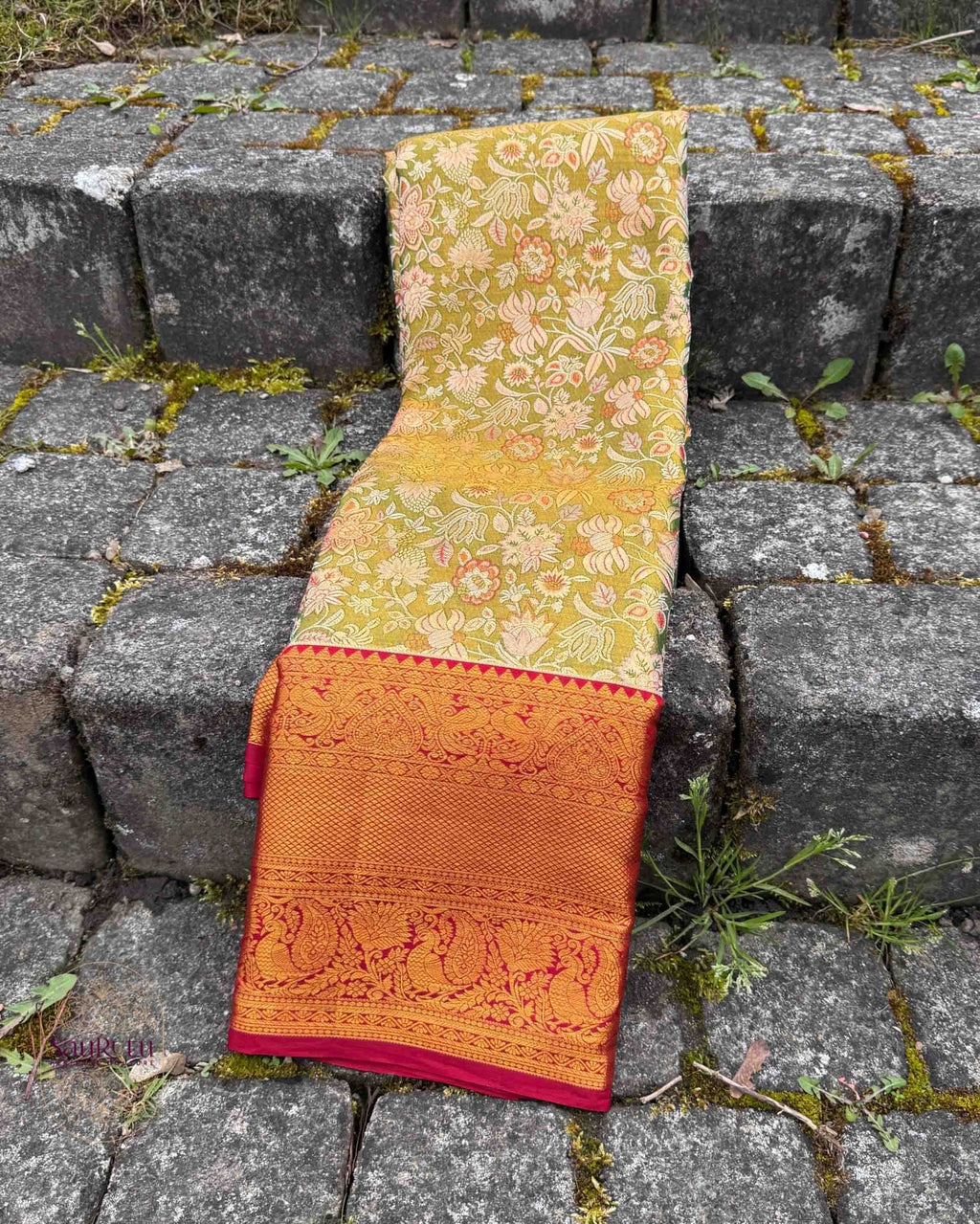 Royal Green Dharmavaram Brocade Silk Saree with Zari Work Pallu - Saurutu Heritage Couture