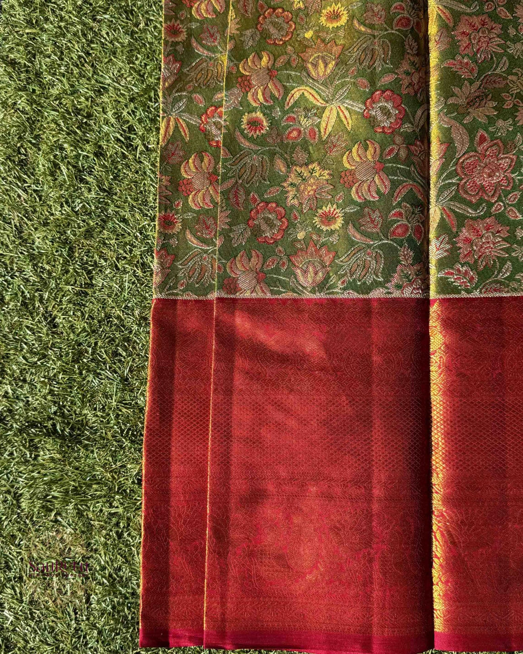 Royal Green Dharmavaram Brocade Silk Saree with Zari Work Pallu - Saurutu Heritage Couture