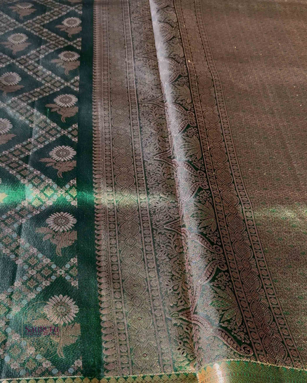 Royal Green Dharmavaram Brocade Silk Saree - Saurutu Heritage Couture