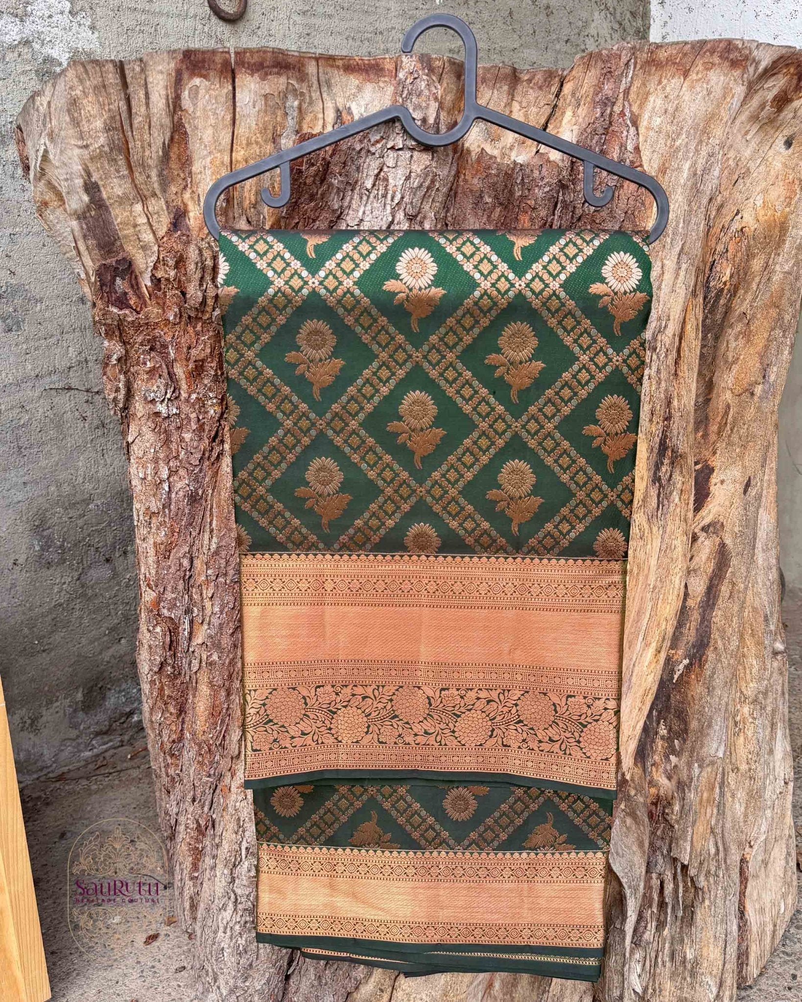 Royal Green Dharmavaram Brocade Silk Saree - Saurutu Heritage Couture