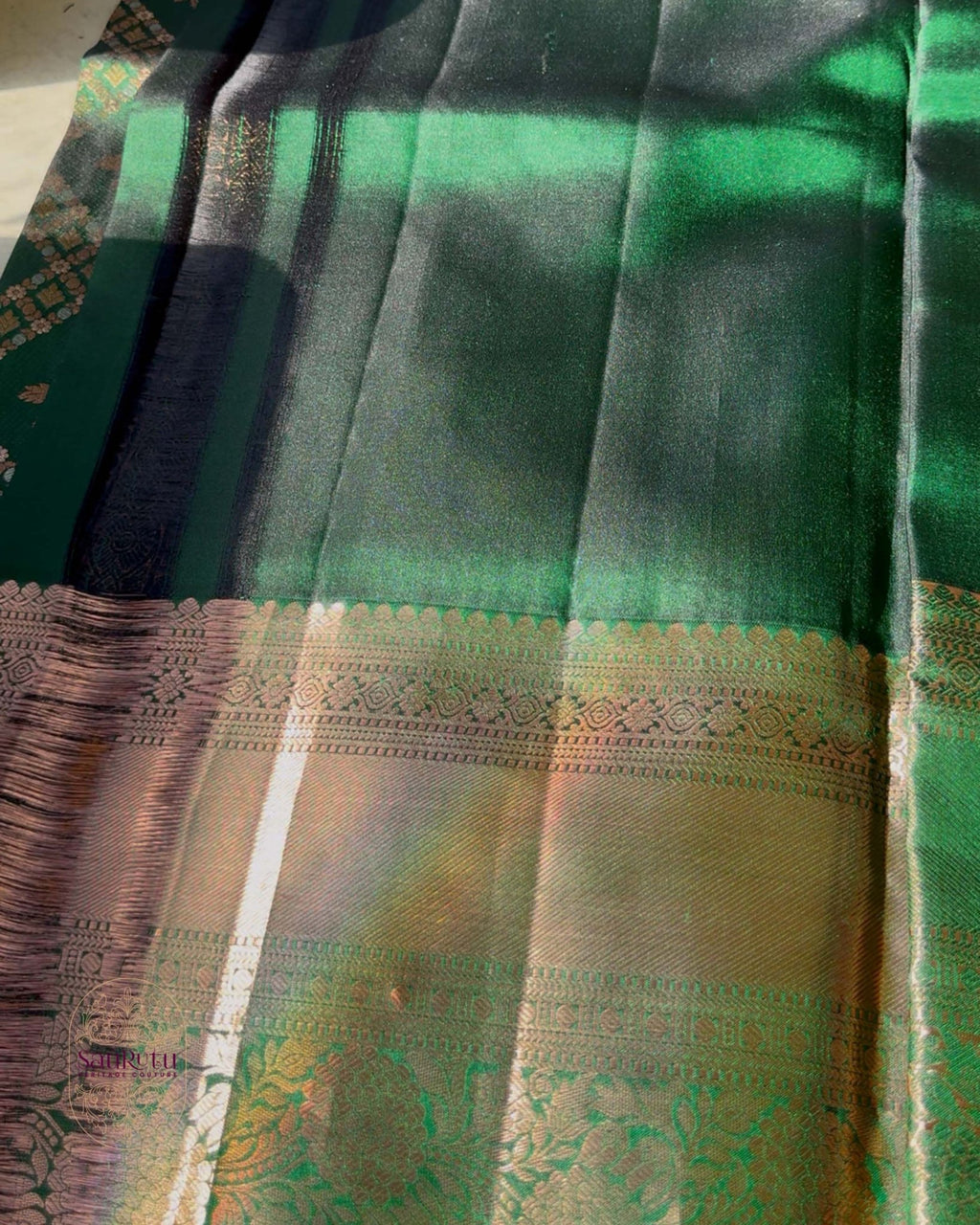 Royal Green Dharmavaram Brocade Silk Saree - Saurutu Heritage Couture