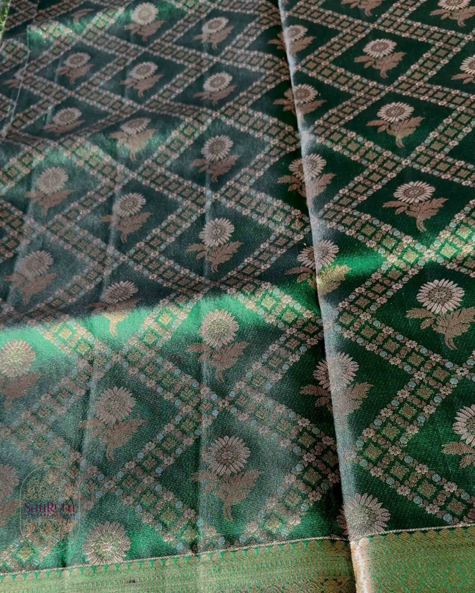 Royal Green Dharmavaram Brocade Silk Saree - Saurutu Heritage Couture