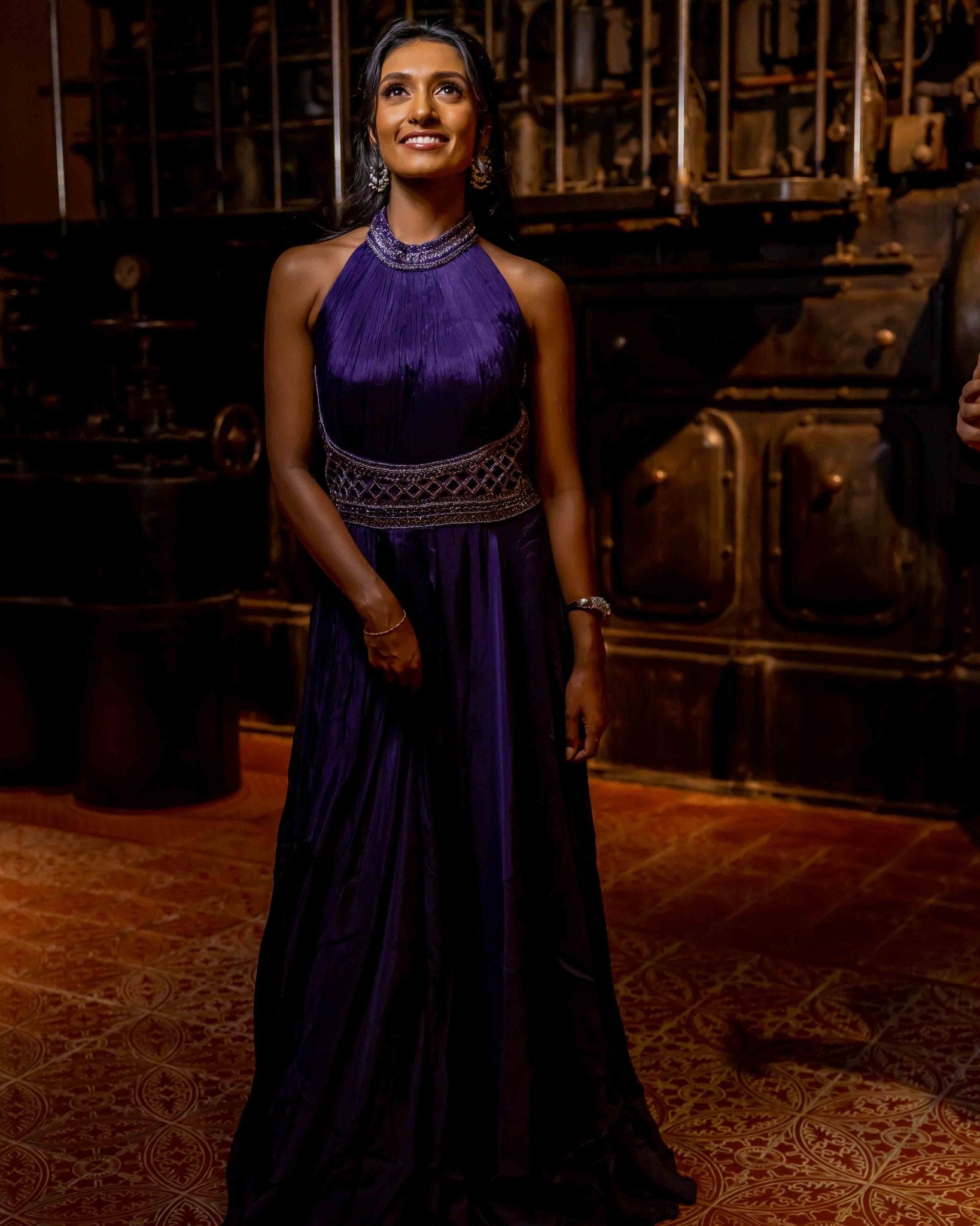 Royal Purple Sleeveless Evening Gown - Saurutu Heritage Couture