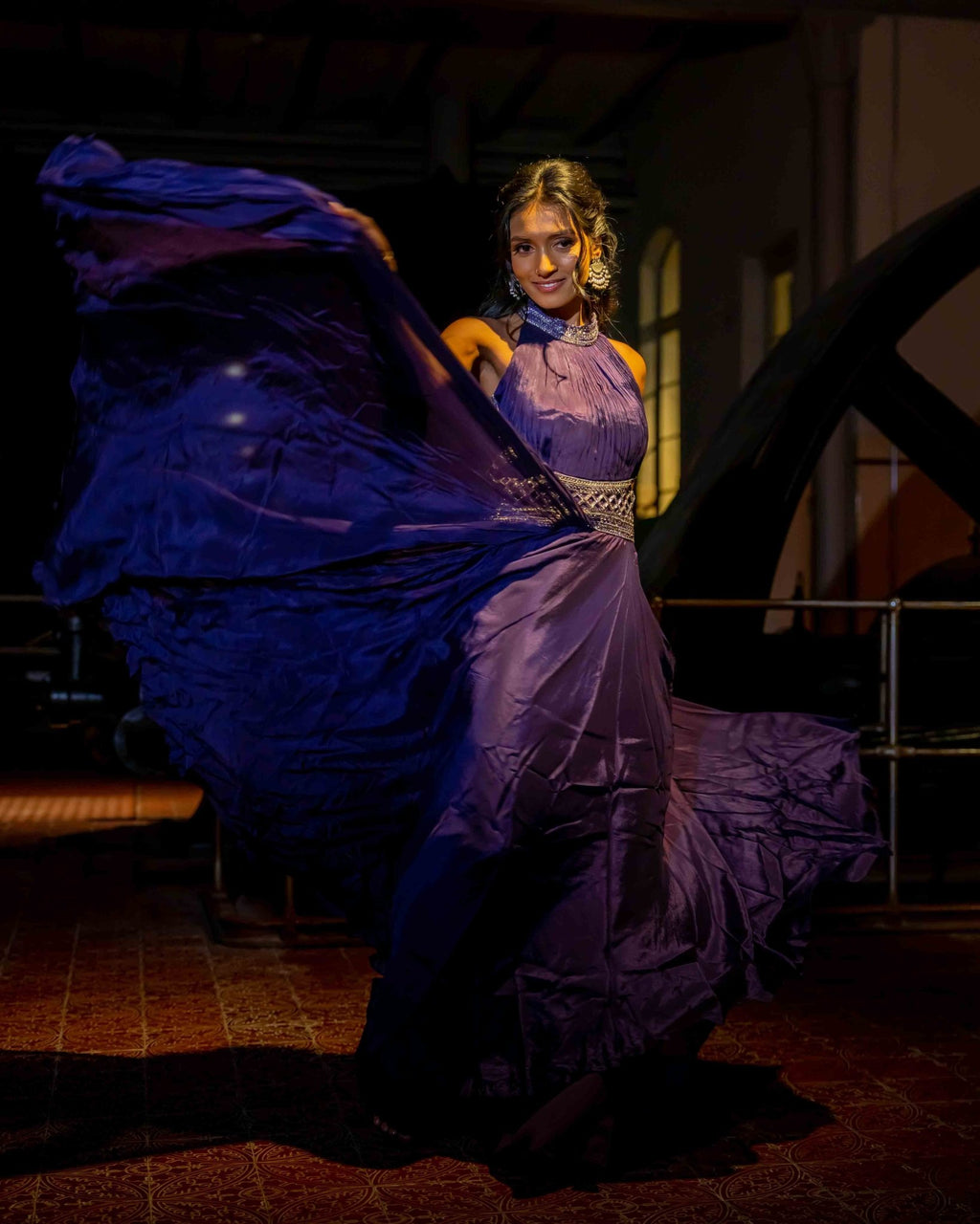 Royal Purple Sleeveless Evening Gown - Saurutu Heritage Couture
