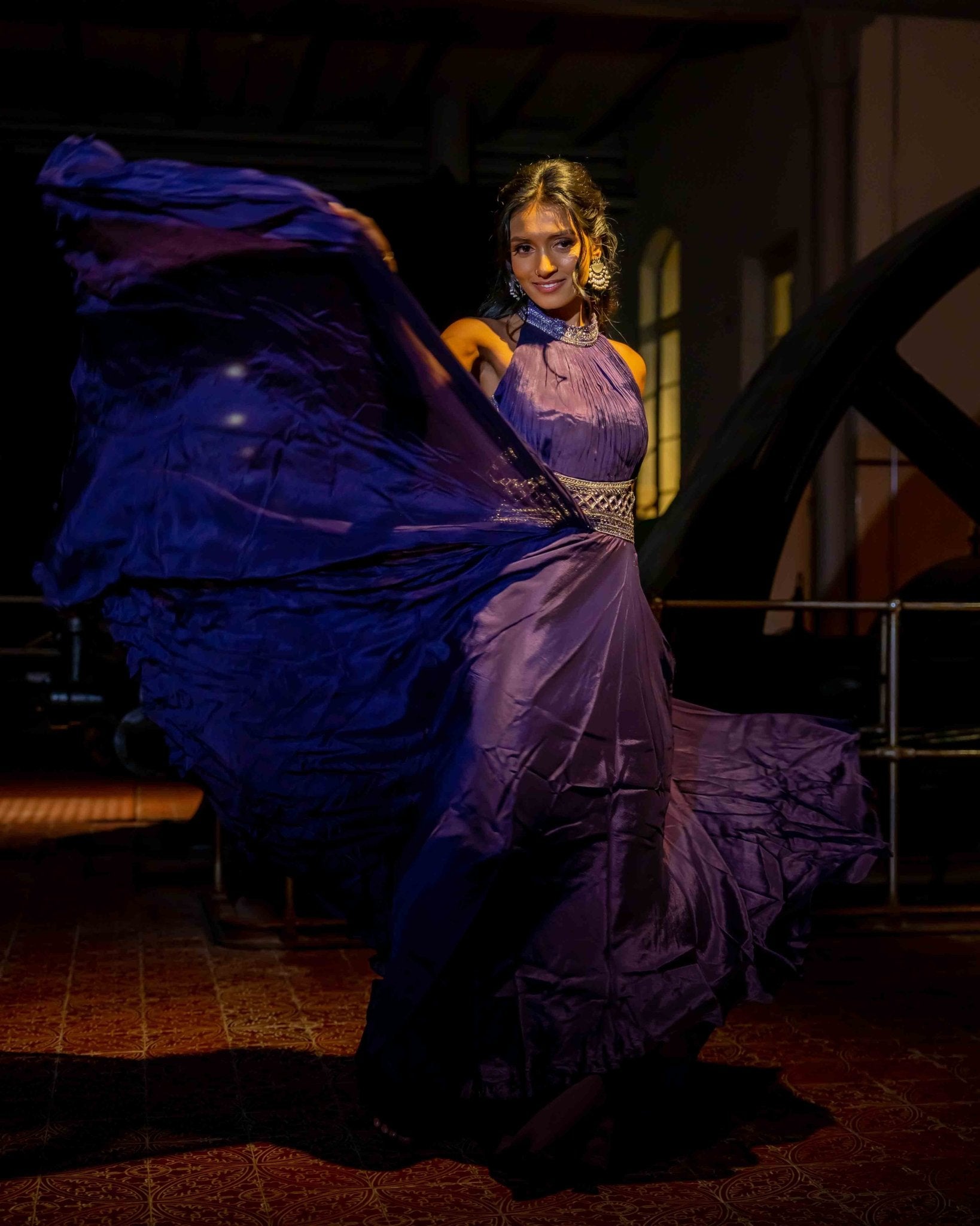 Royal Purple Sleeveless Evening Gown - Saurutu Heritage Couture