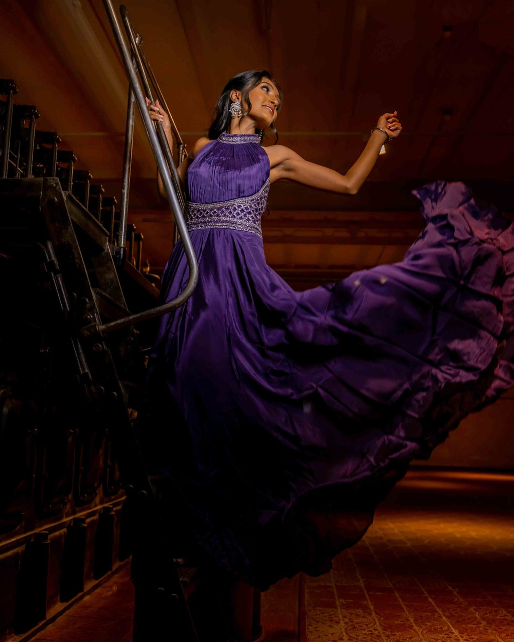 Royal Purple Sleeveless Evening Gown - Saurutu Heritage Couture