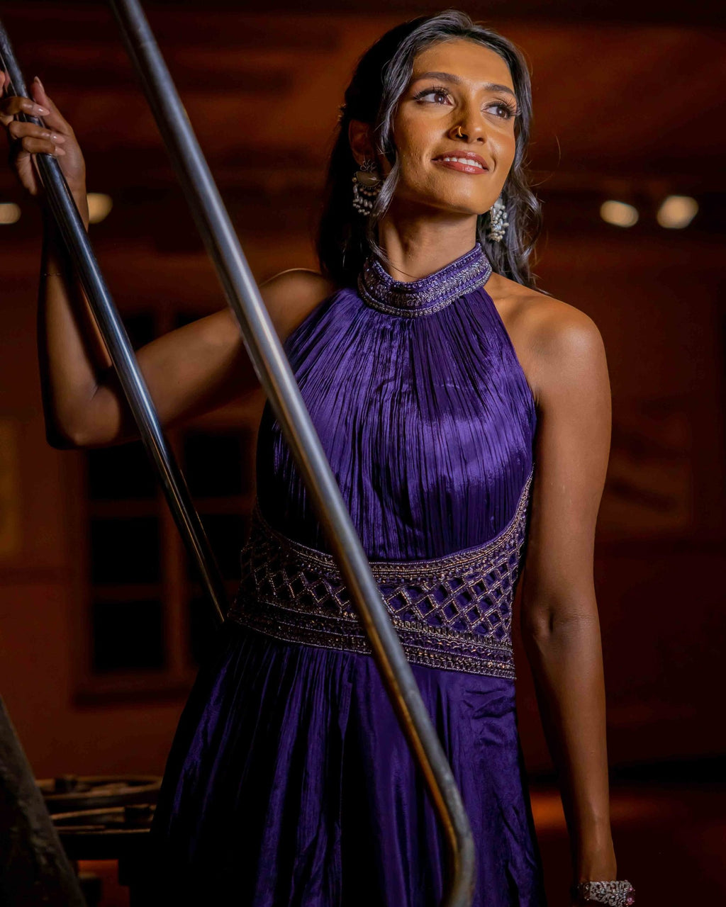 Royal Purple Sleeveless Evening Gown - Saurutu Heritage Couture