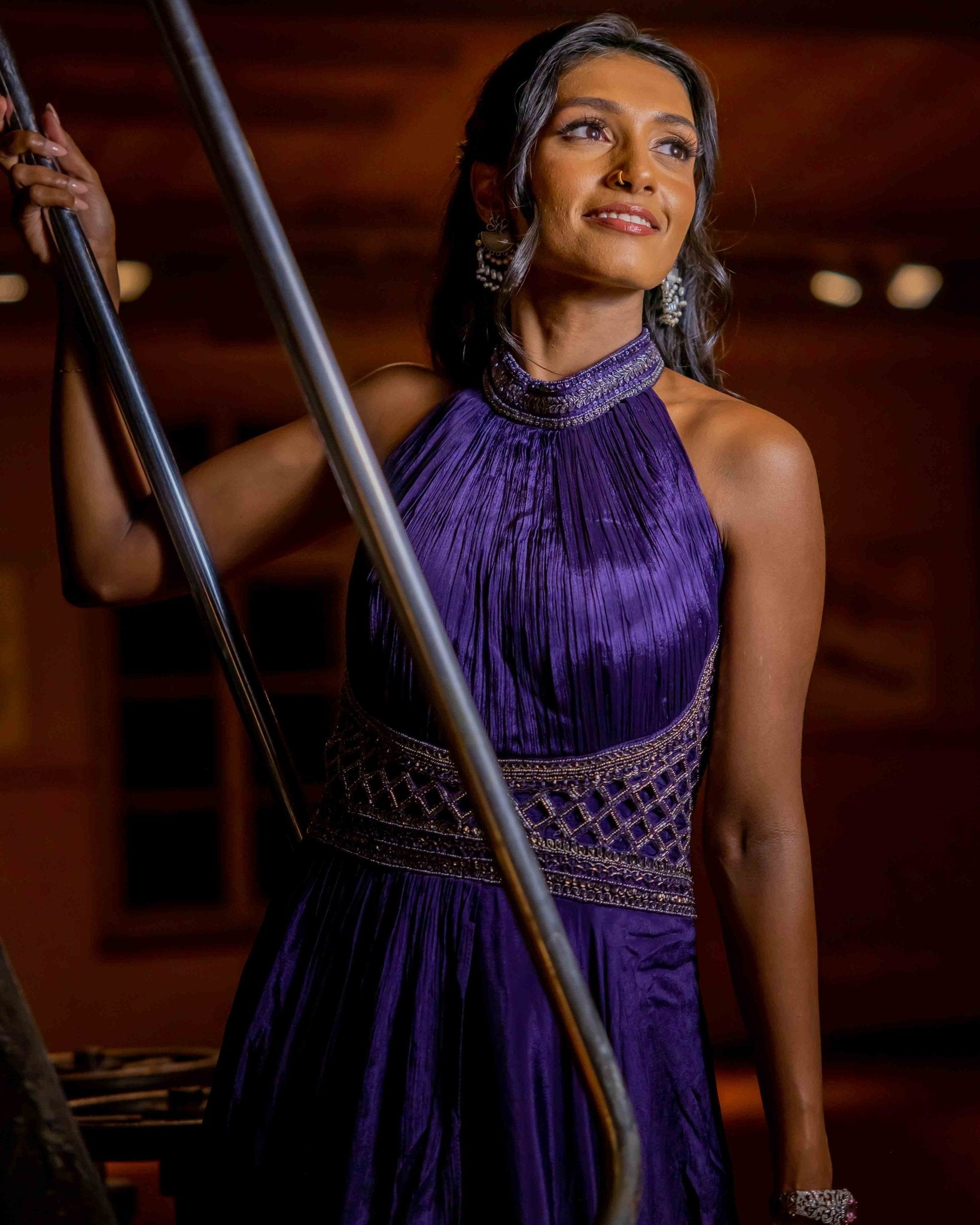 Royal Purple Sleeveless Evening Gown - Saurutu Heritage Couture