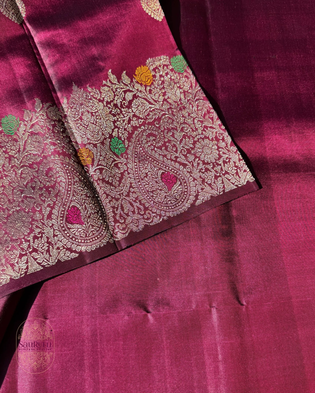 Wine Maroon Nalli Silk Saree - Saurutu Heritage Couture