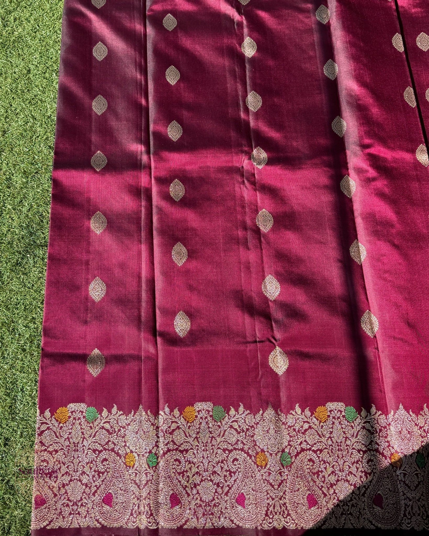 Wine Maroon Nalli Silk Saree - Saurutu Heritage Couture