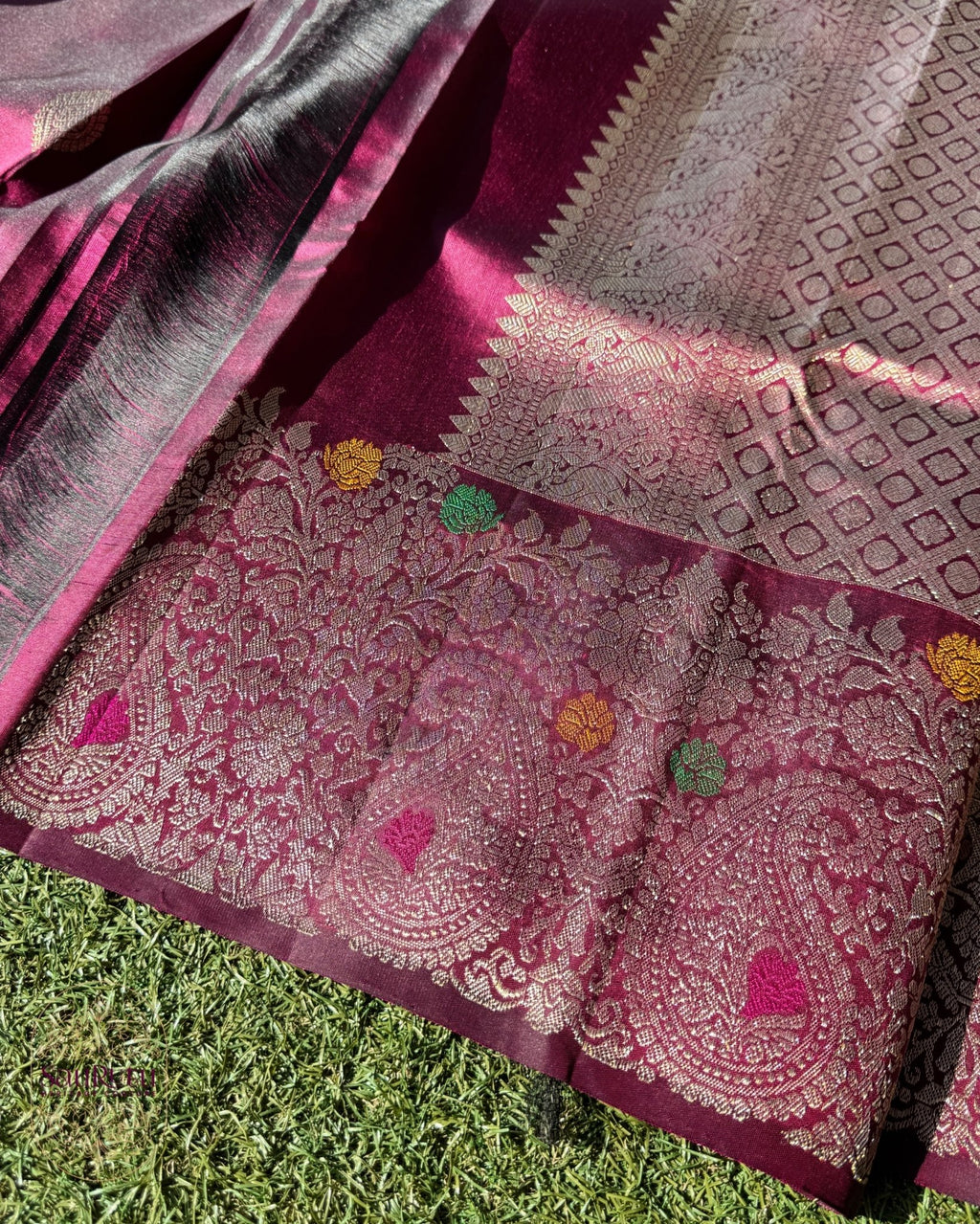 Wine Maroon Nalli Silk Saree - Saurutu Heritage Couture