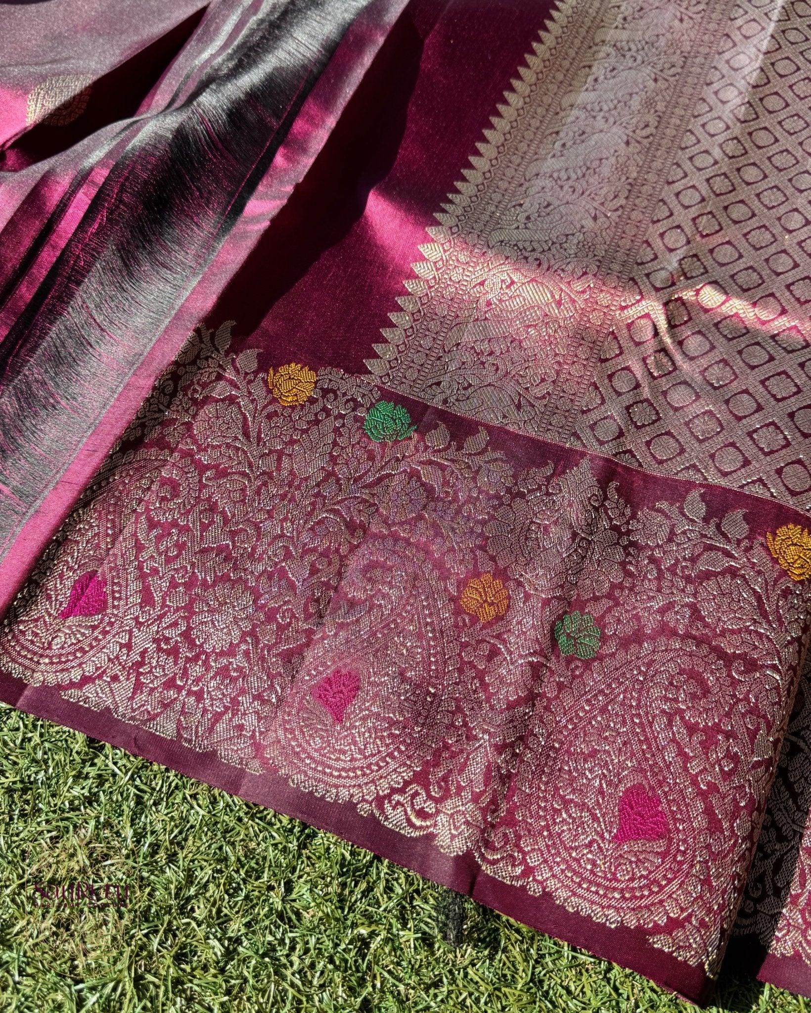 Wine Maroon Nalli Silk Saree - Saurutu Heritage Couture