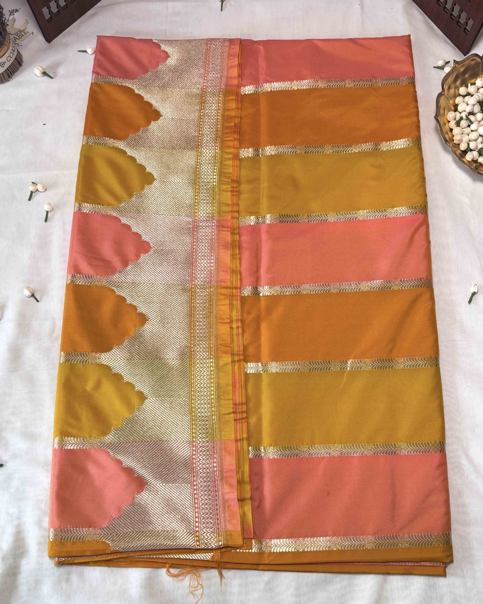 Yellow Pink Banarasi Silk Saree - Saurutu Heritage Couture